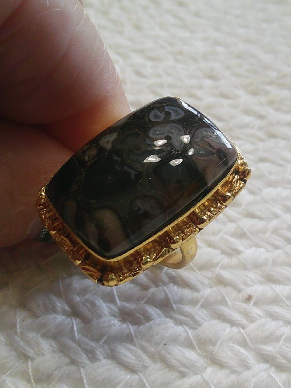 Gorgeous ROCK FOSSIL Handmade Gold Ring Size 9.75 #508F - Picture 2 of 3